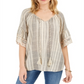 Blusa feminina estilo camponesa listrada de algodão com borlas, tamanho pequeno, branca