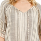 Blusa feminina estilo camponesa listrada de algodão com borlas, tamanho pequeno, branca