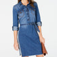 Jones Apparel Vestido feminino com bolsos, gola alta, manga comprida, tamanho 0, azul
