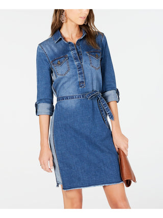 Jones Apparel Vestido feminino com bolsos, gola alta, manga comprida, tamanho 0, azul