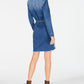 Jones Apparel Vestido feminino com bolsos, gola alta, manga comprida, tamanho 0, azul