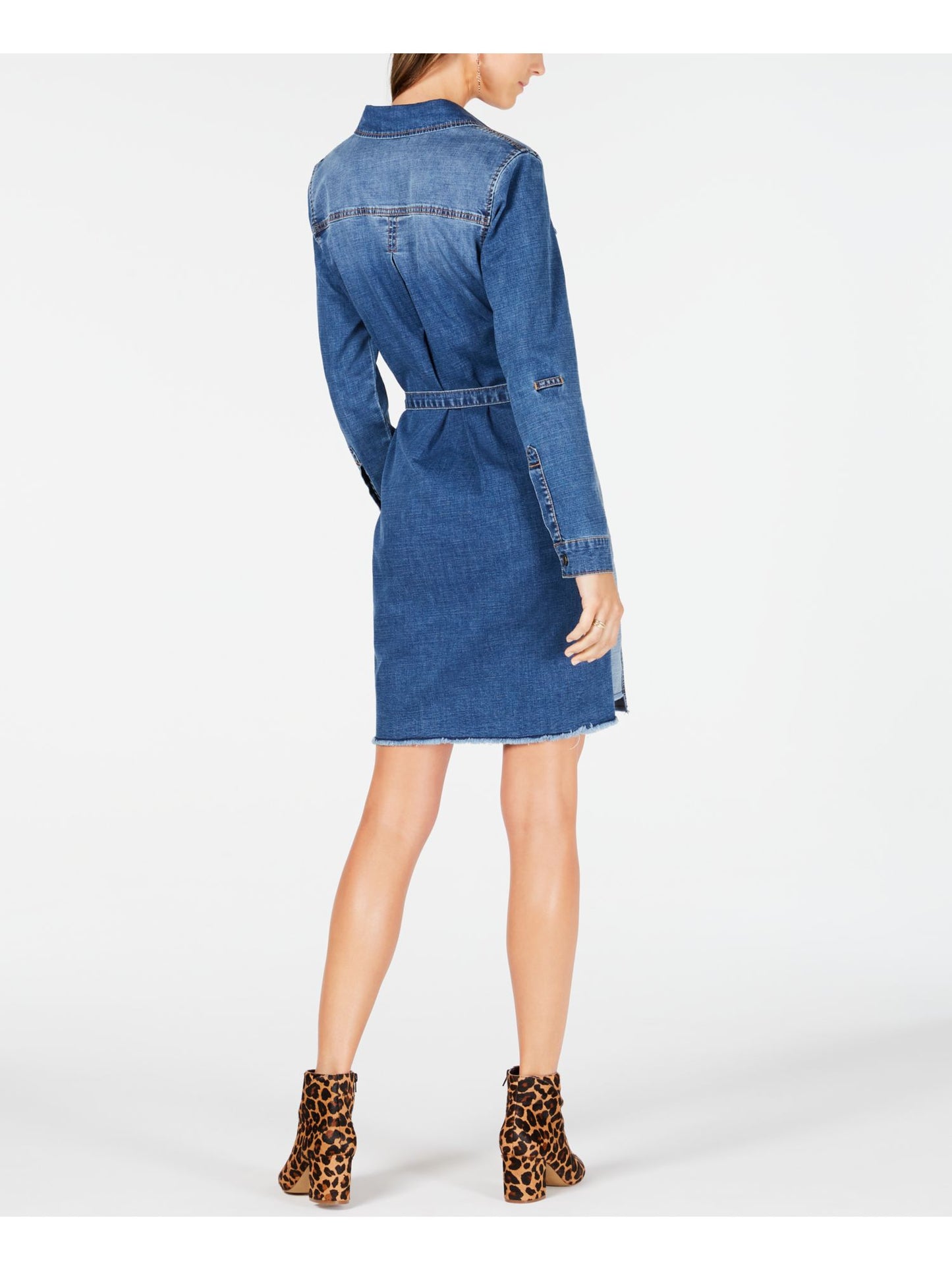 Jones Apparel Vestido feminino com bolsos, gola alta, manga comprida, tamanho 0, azul