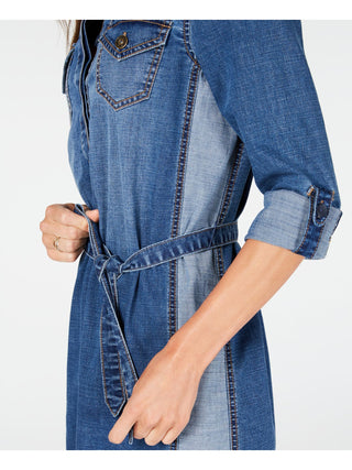 Jones Apparel Vestido feminino com bolsos, gola alta, manga comprida, tamanho 0, azul