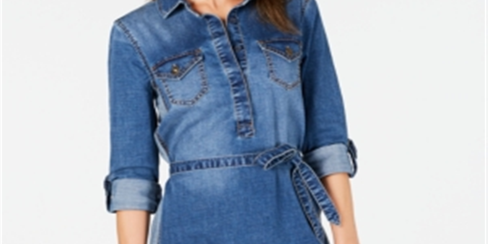 Jones Apparel Vestido feminino com bolsos, gola alta, manga comprida, tamanho 0, azul