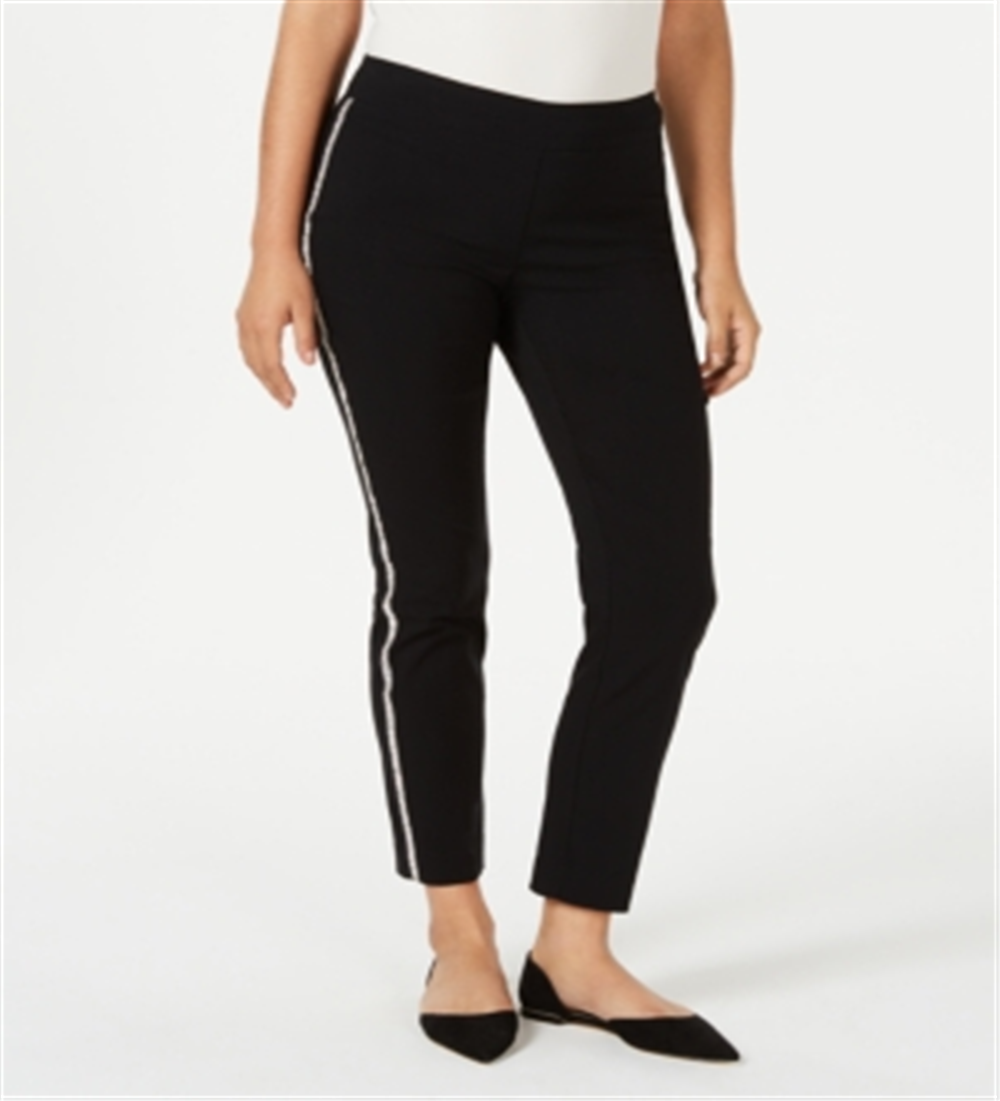 Calça feminina com controle de barriga e listras laterais JM Collection, preta, tamanho pequeno