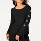 Blusa feminina com mangas enfeitadas da INC International Concepts, preta, tamanho XXL