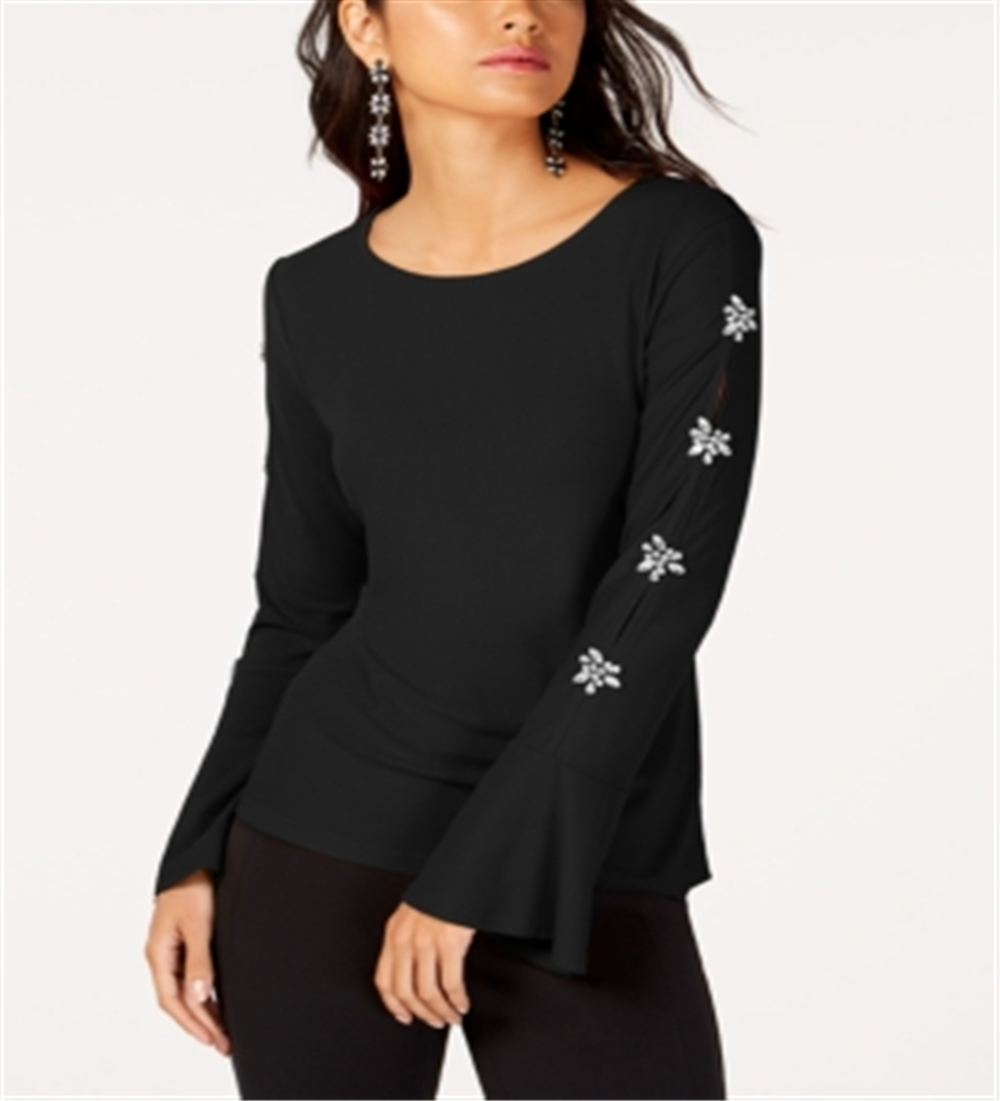Blusa feminina com mangas enfeitadas da INC International Concepts, preta, tamanho XXL