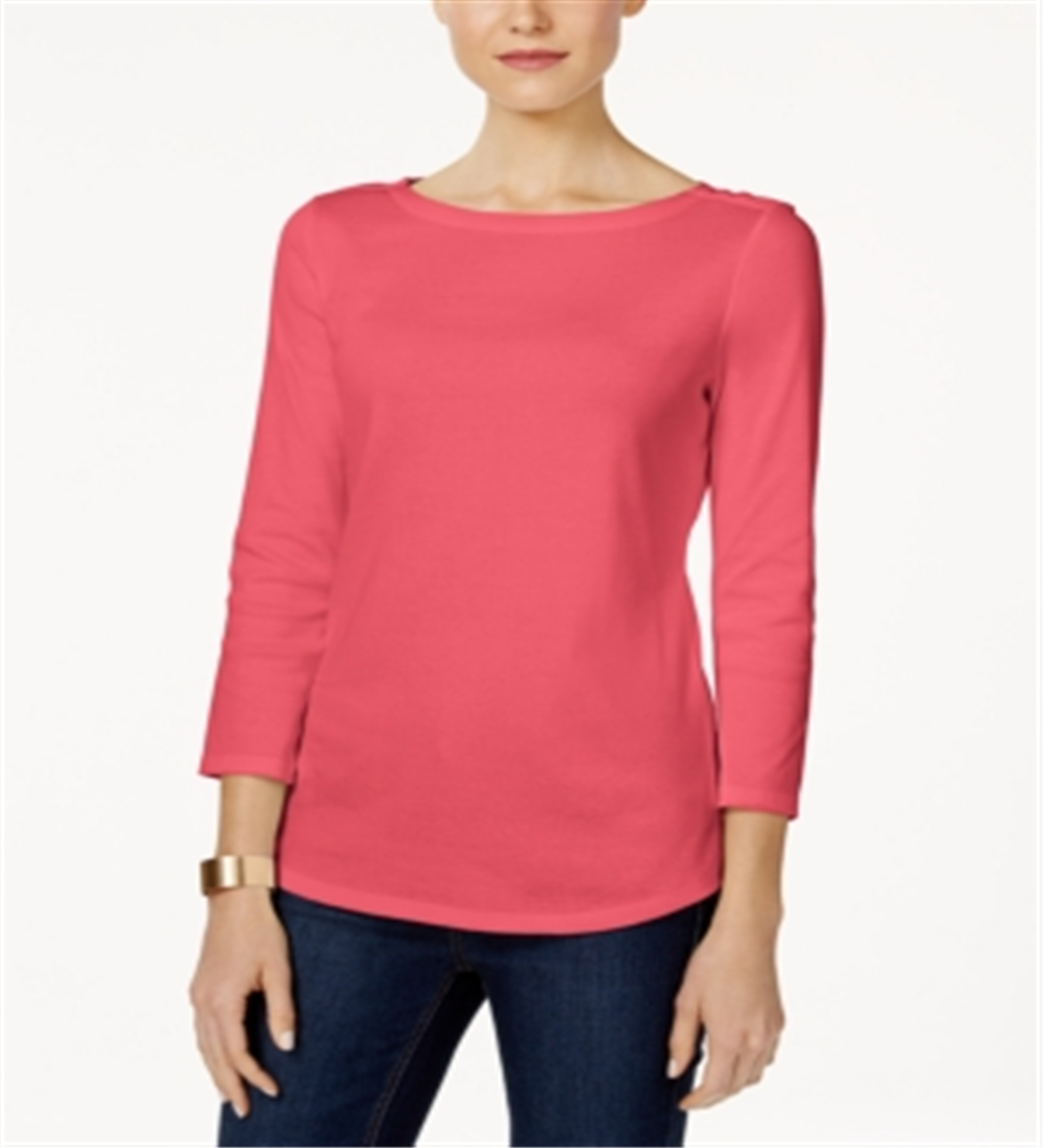 Charter Club Top feminino de algodão Pima com decote canoa e botões, tamanho XX-G, vermelho