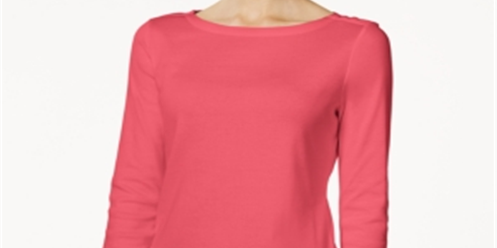 Charter Club Top feminino de algodão Pima com decote canoa e botões, tamanho XX-G, vermelho