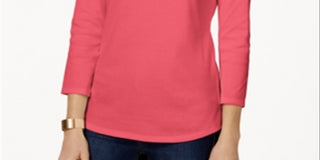 Charter Club Top feminino de algodão Pima com decote canoa e botões, tamanho XX-G, vermelho