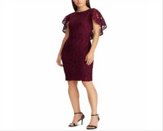 Vestido de renda com sobreposição de capa Ralph Lauren feminino, tamanho 2, cor merlot