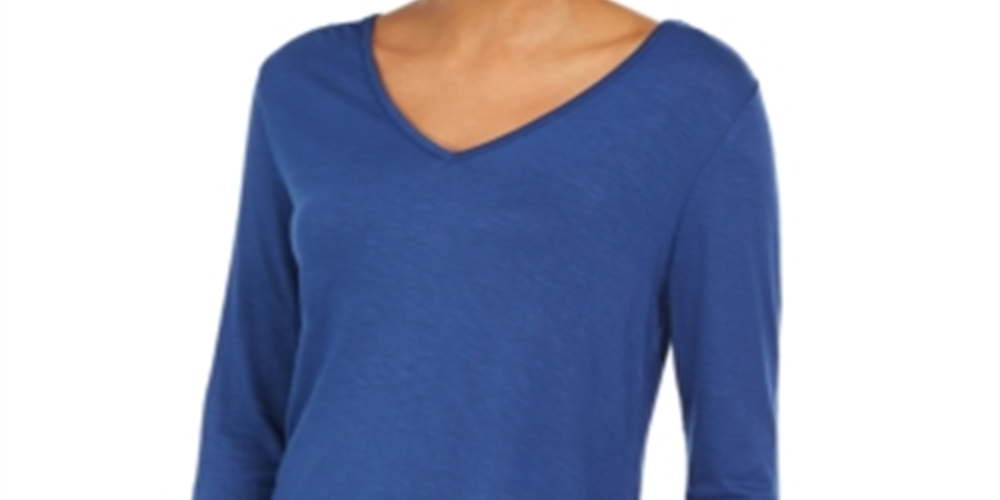 Blusa feminina estilo &amp; co com decote em V e bainha de chiffon, azul, tamanho médio