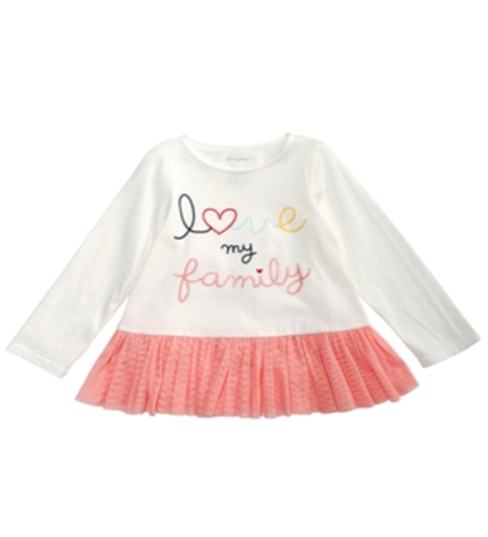 Camiseta Peplum de Algodão com Estampa de Família First Impressions para Bebê Menina, Branca, Tamanho 3-6M