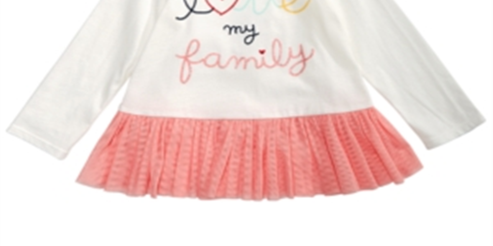 Camiseta Peplum de Algodão com Estampa de Família First Impressions para Bebê Menina, Branca, Tamanho 3-6M