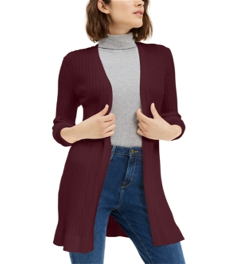 Cardigan feminino canelado aberto Maison Jules, vermelho, tamanho médio