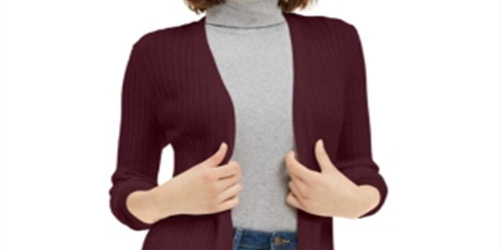 Cardigan feminino canelado aberto Maison Jules, vermelho, tamanho médio