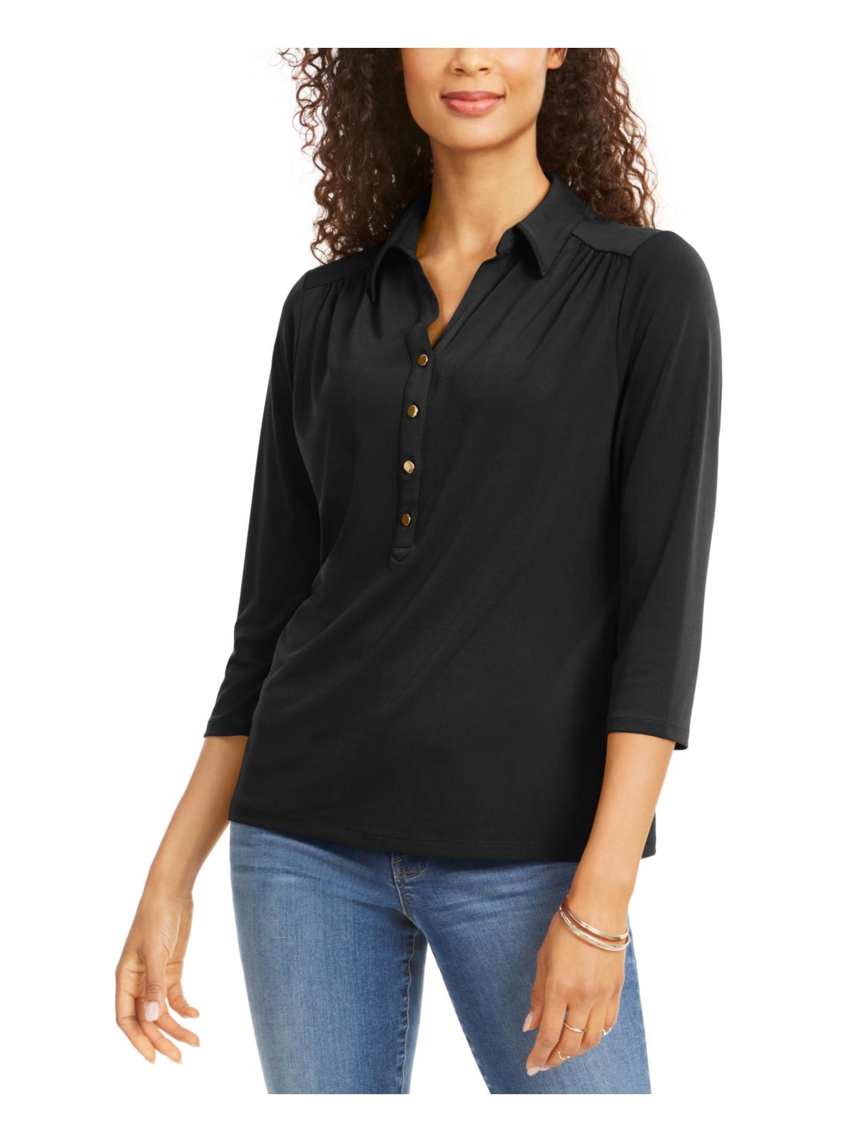 Blusa polo feminina Charter Club, preta, tamanho pequeno e pequeno