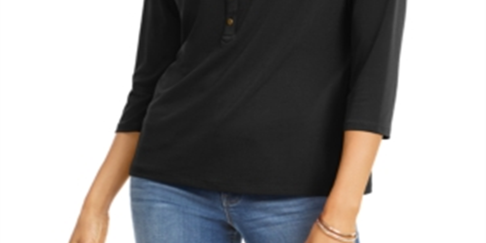 Blusa polo feminina Charter Club, preta, tamanho pequeno e pequeno