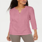 Karen Scott Top Henley Feminino com Renda Frontal Rosa Tamanho P