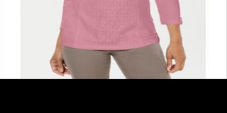 Karen Scott Top Henley Feminino com Renda Frontal Rosa Tamanho P