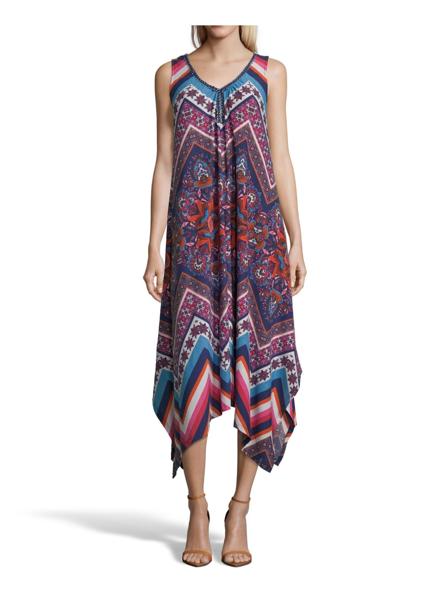 Vestido de malha estampado feminino John Paul Richard, azul marinho, tamanho G