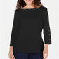 Karen Scott Blusa feminina de algodão com decote canoa e tachas, preta, tamanho pequeno G