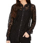 Blusa feminina Charter Club com botões e renda, preta, tamanho X-S