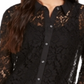 Blusa feminina Charter Club com botões e renda, preta, tamanho X-S