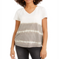 Blusa feminina estilo &amp; co, tingida, decote em V, mistura de linho, branca/verde, tamanho GG
