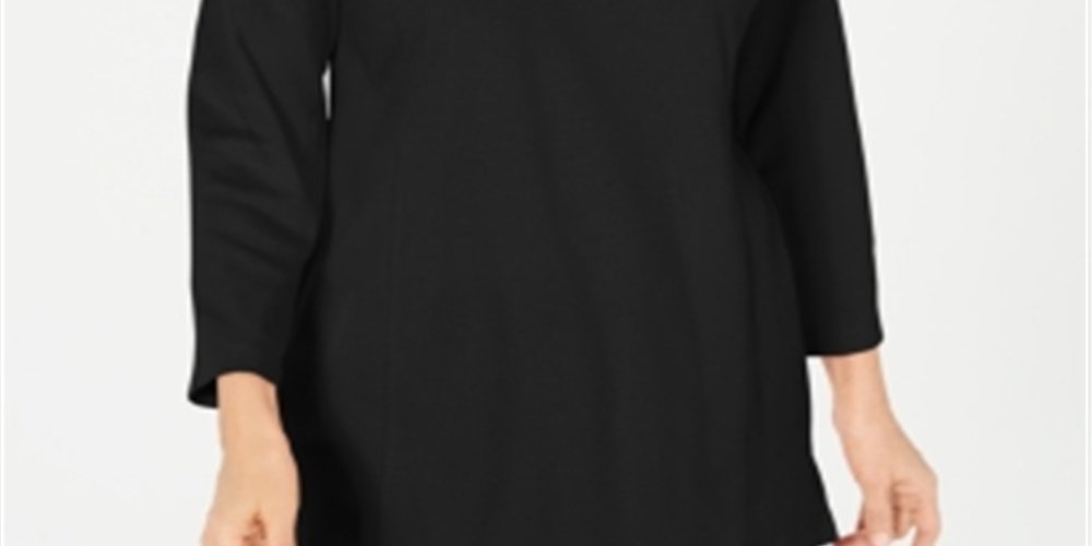 Karen Scott Blusa feminina de algodão com gola alta e zíper, preta, tamanho pequeno