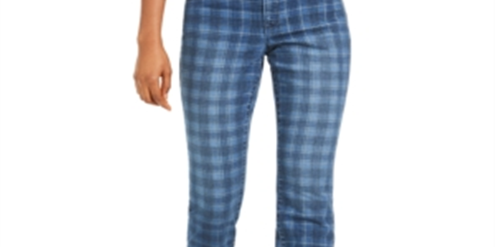 Calça jeans skinny xadrez lavada feminina da INC International Concepts, azul, tamanho 2, pequena