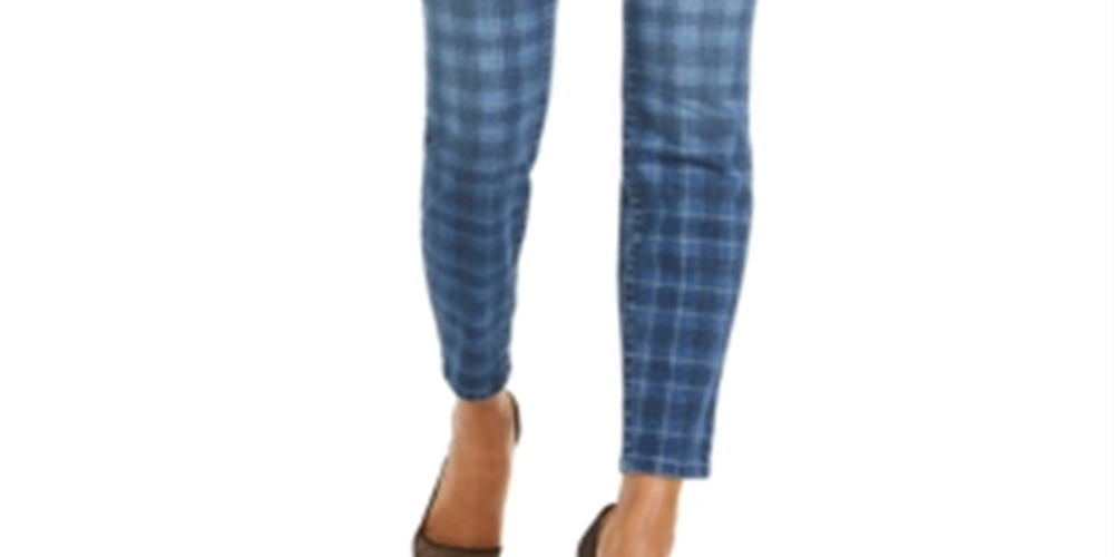 Calça jeans skinny xadrez lavada feminina da INC International Concepts, azul, tamanho 2, pequena