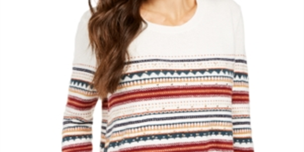 Suéter listrado com tachas feminino Style &amp; Co Worm Marfim tamanho PP