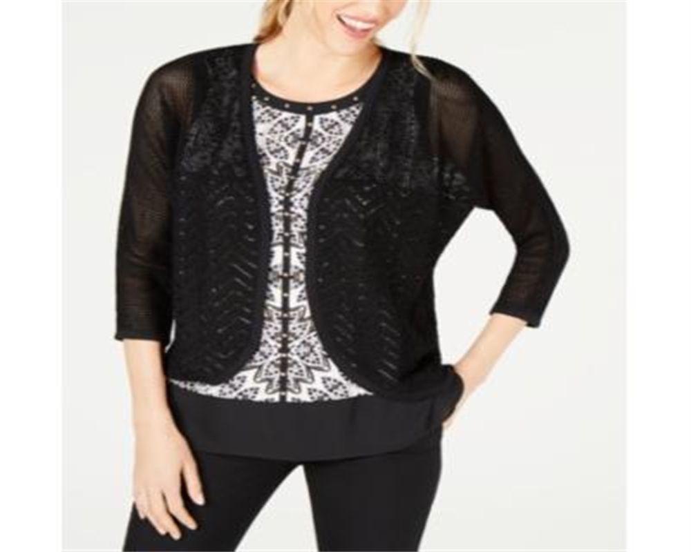 Cardigan feminino JM Collection de algodão com pontos mistos, branco, tamanho pequeno P