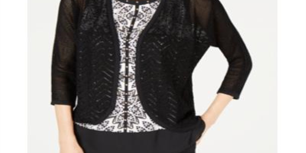 Cardigan feminino JM Collection de algodão com pontos mistos, branco, tamanho pequeno P