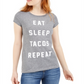 Camiseta estampada Love Tribe Junior's Eat Sleep Tacos, tamanho médio, cinza