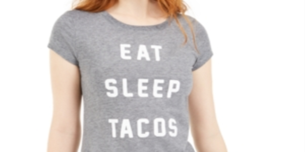 Camiseta estampada Love Tribe Junior's Eat Sleep Tacos, tamanho médio, cinza