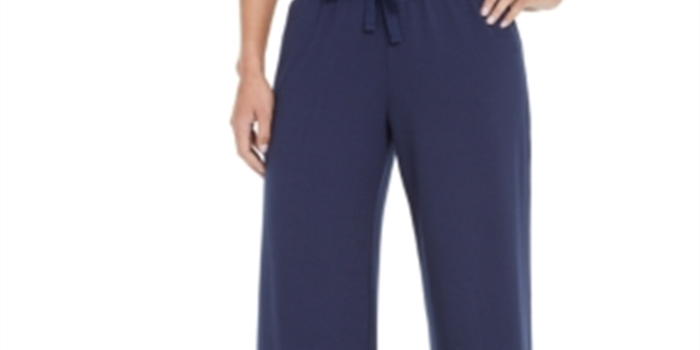 Calça feminina estilo &amp; co, perna larga, amarrada na cintura, azul, tamanho extrapequeno