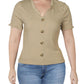 Blusa feminina American Rag com decote em V canelado, verde, tamanho extragrande