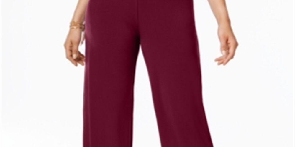 Calça feminina Alfani de malha com perna larga, cor Merlot, tamanho pequeno G