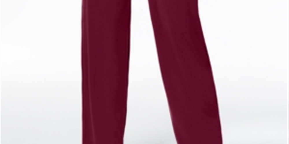 Calça feminina Alfani de malha com perna larga, cor Merlot, tamanho pequeno G