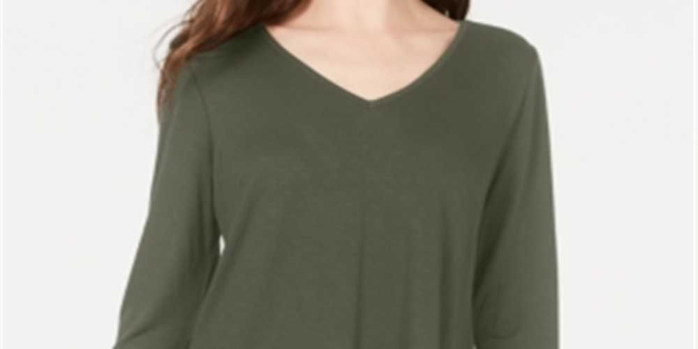 Top feminino estilo &amp; co com decote em V e bainha de chiffon, verde, tamanho extrapequeno