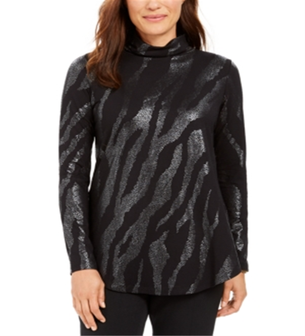 Blusa feminina de gola alta JM Collection, preta, tamanho X-S