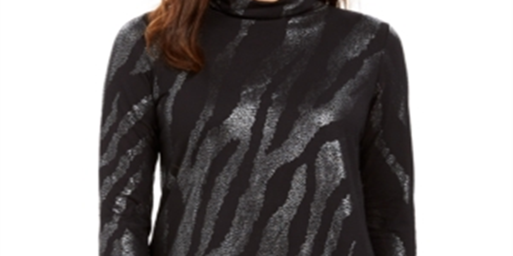 Blusa feminina de gola alta JM Collection, preta, tamanho X-S