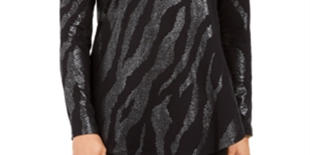 Blusa feminina de gola alta JM Collection, preta, tamanho X-S