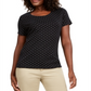 Camiseta feminina Karen Scott com estampa de bolinhas, preta e branca, tamanho XS