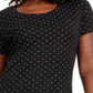 Camiseta feminina Karen Scott com estampa de bolinhas, preta e branca, tamanho XS