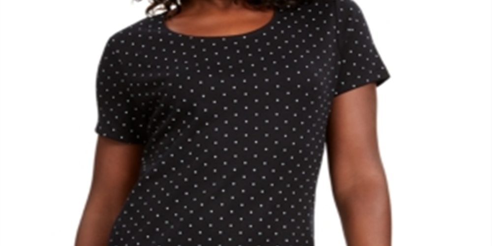 Camiseta feminina Karen Scott com estampa de bolinhas, preta e branca, tamanho XS