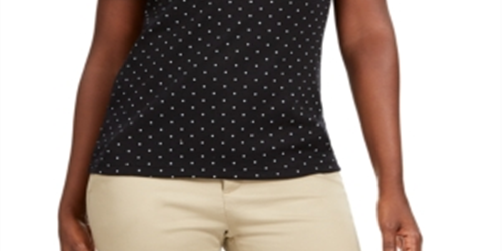 Camiseta feminina Karen Scott com estampa de bolinhas, preta e branca, tamanho XS