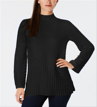 Suéter feminino de gola alta estampado Charter Club, preto, tamanho pequeno GG